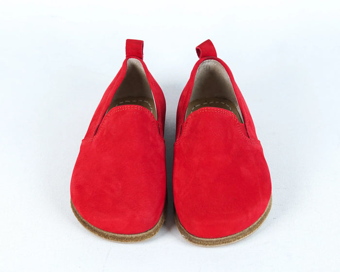 Nubuck Barefoot Ballet Shoes – Classic Sole — Leather Sole – Red