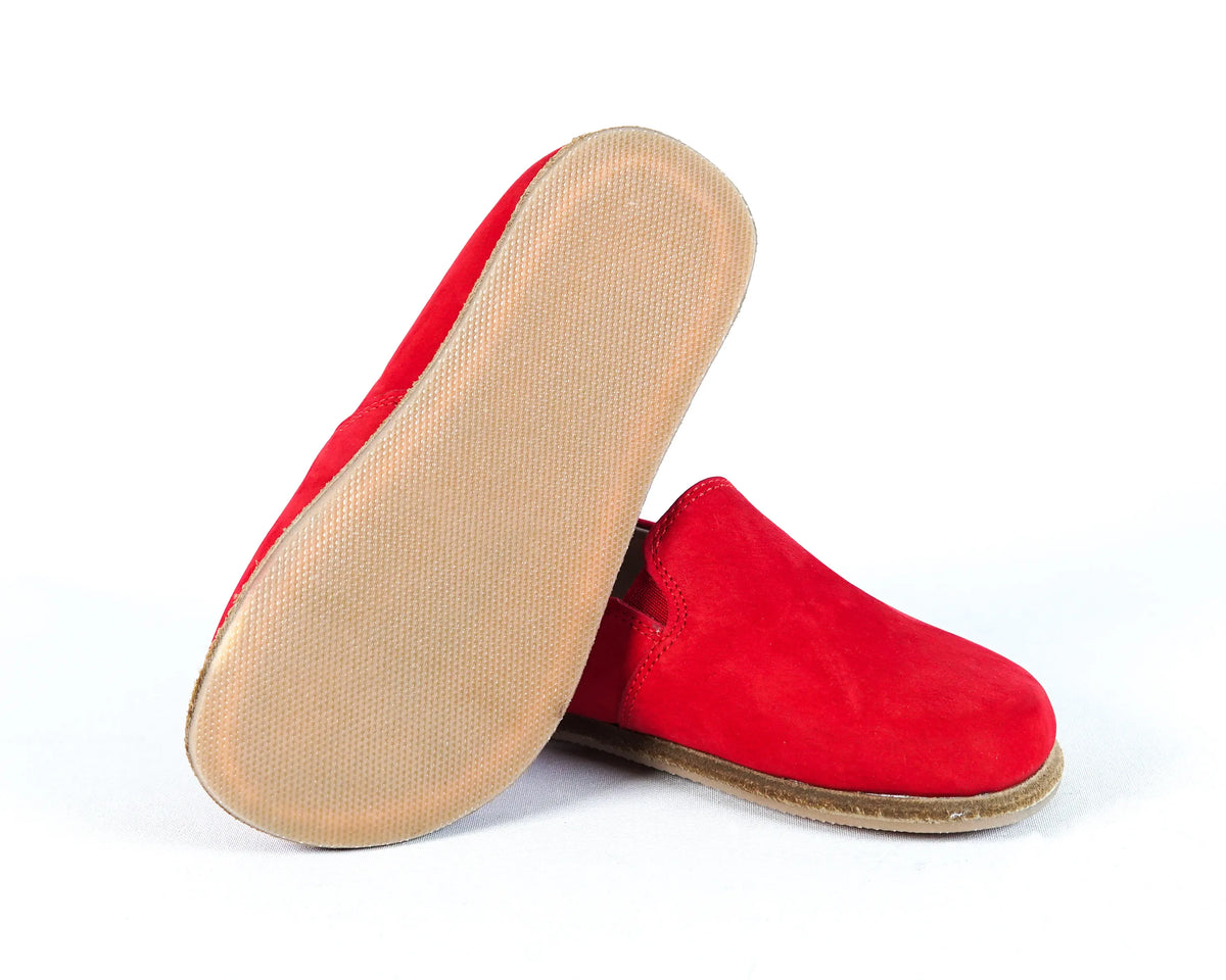 Nubuck Barefoot Ballet Shoes – Classic Sole — Leather Sole – Red