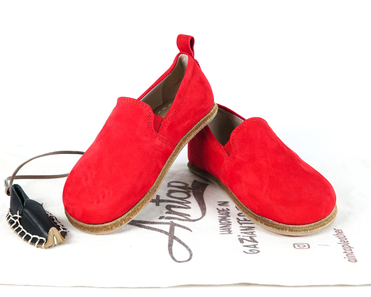 Nubuck Barefoot Ballet Shoes – Classic Sole — Leather Sole – Red
