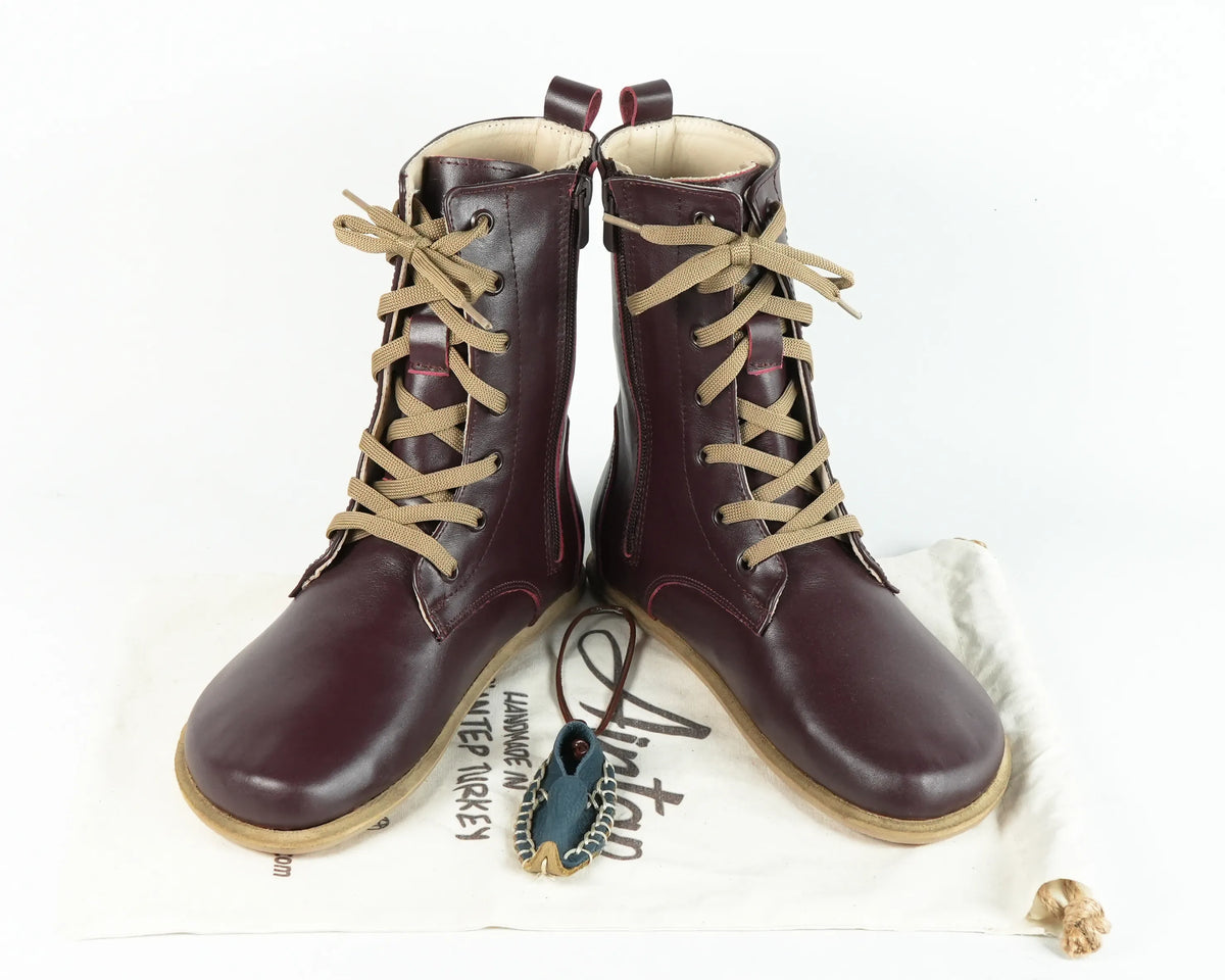 Smooth Barefoot Long Boots Shoes – Classic Sole — Leather Sole – Burgundy