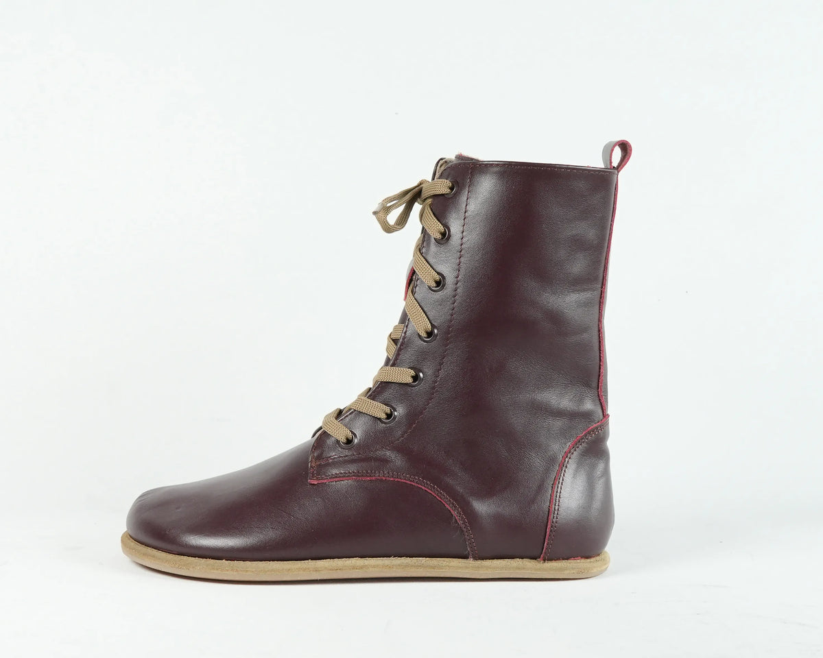 Smooth Barefoot Long Boots Shoes – Classic Sole — Leather Sole – Burgundy