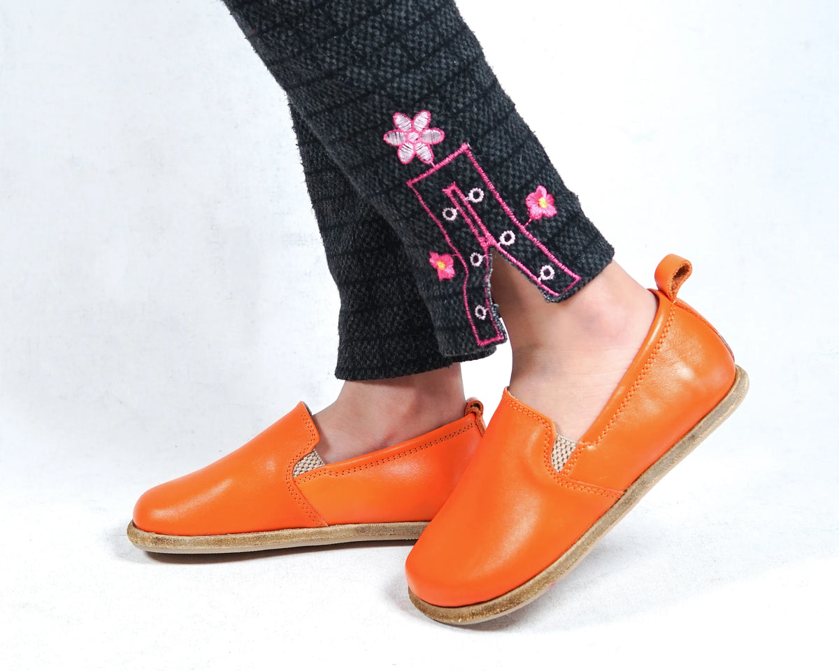 Smooth Barefoot Ballet Shoes – Classic Sole — Leather Sole – Orange