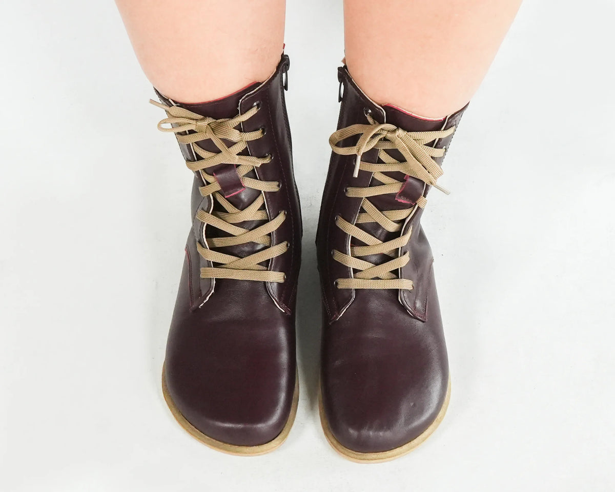 Smooth Barefoot Long Boots Shoes – Classic Sole — Leather Sole – Burgundy