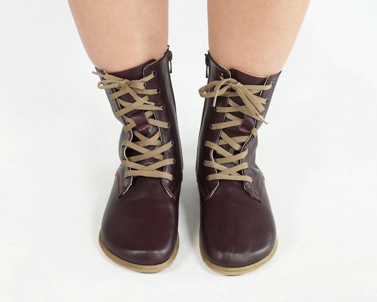 Smooth Barefoot Long Boots Shoes – Classic Sole — Leather Sole – Burgundy