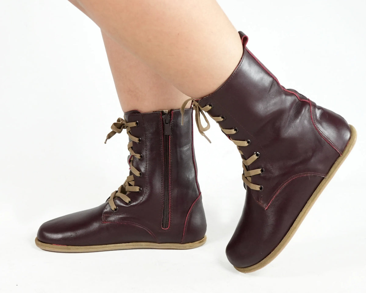 Smooth Barefoot Long Boots Shoes – Classic Sole — Leather Sole – Burgundy