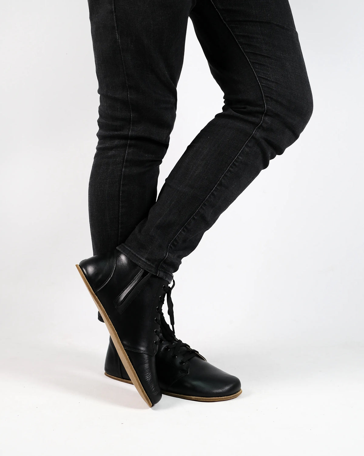 Smooth Barefoot Laces Short Boots Shoes – Classic Sole — Leather Sole – Black