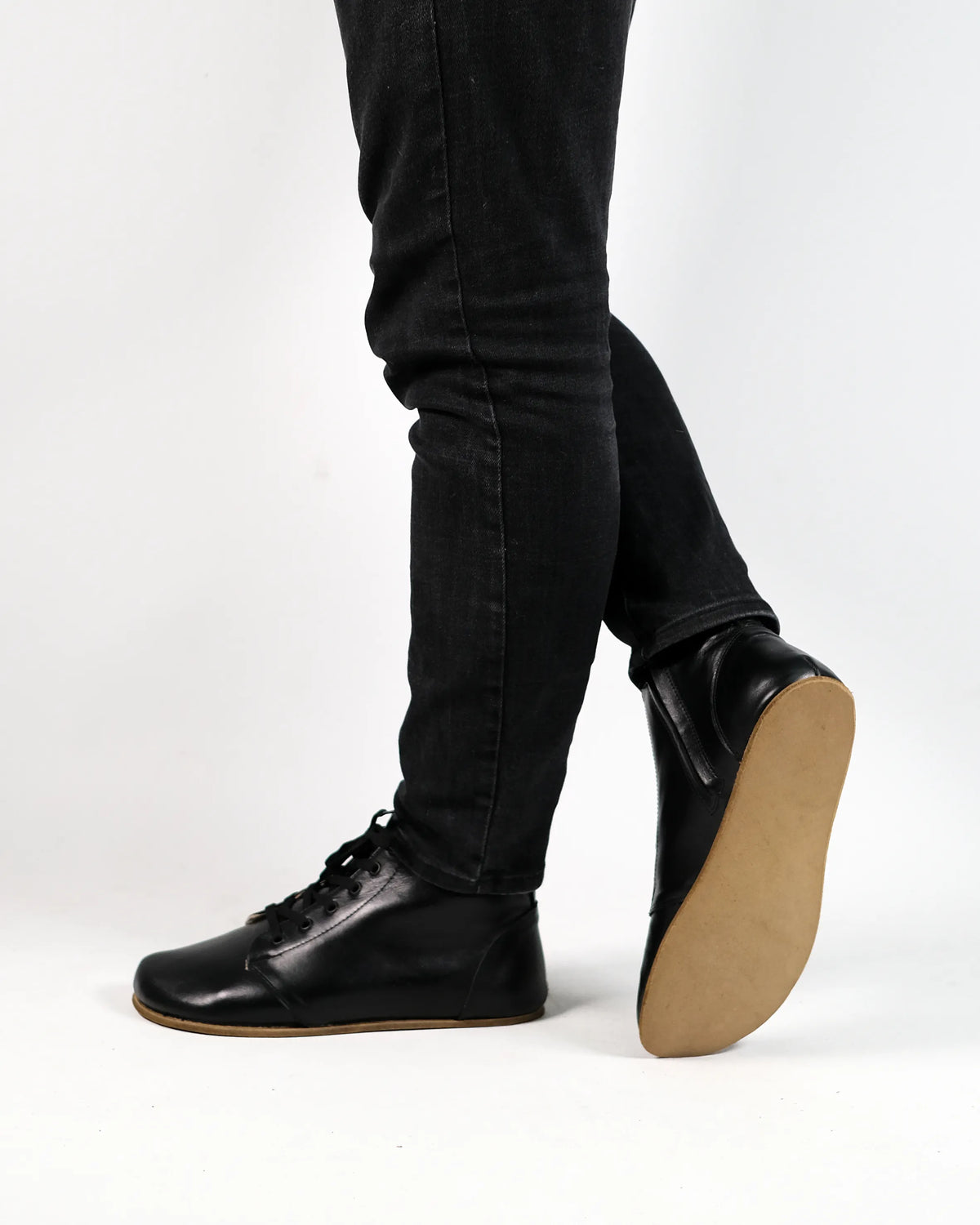 Smooth Barefoot Laces Short Boots Shoes – Classic Sole — Leather Sole – Black