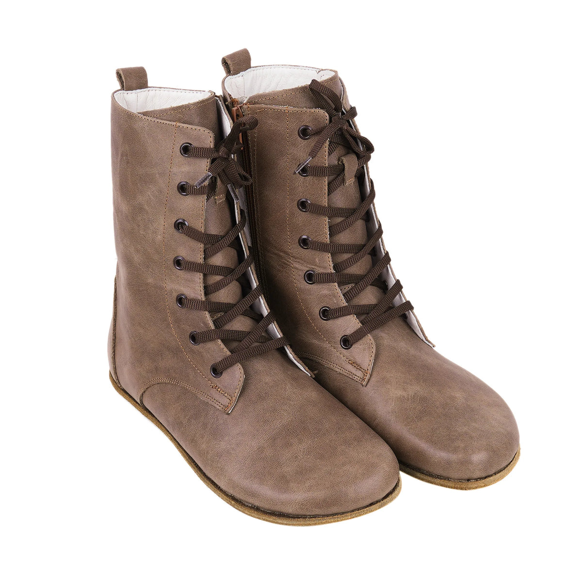Crazy Barefoot Long Boots Shoes – Classic Sole — Leather Sole – Beige Bizon