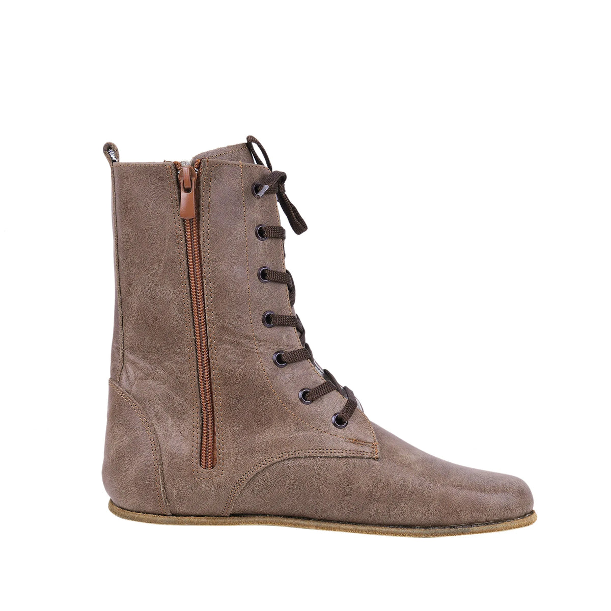 Crazy Barefoot Long Boots Shoes – Classic Sole — Leather Sole – Beige Bizon