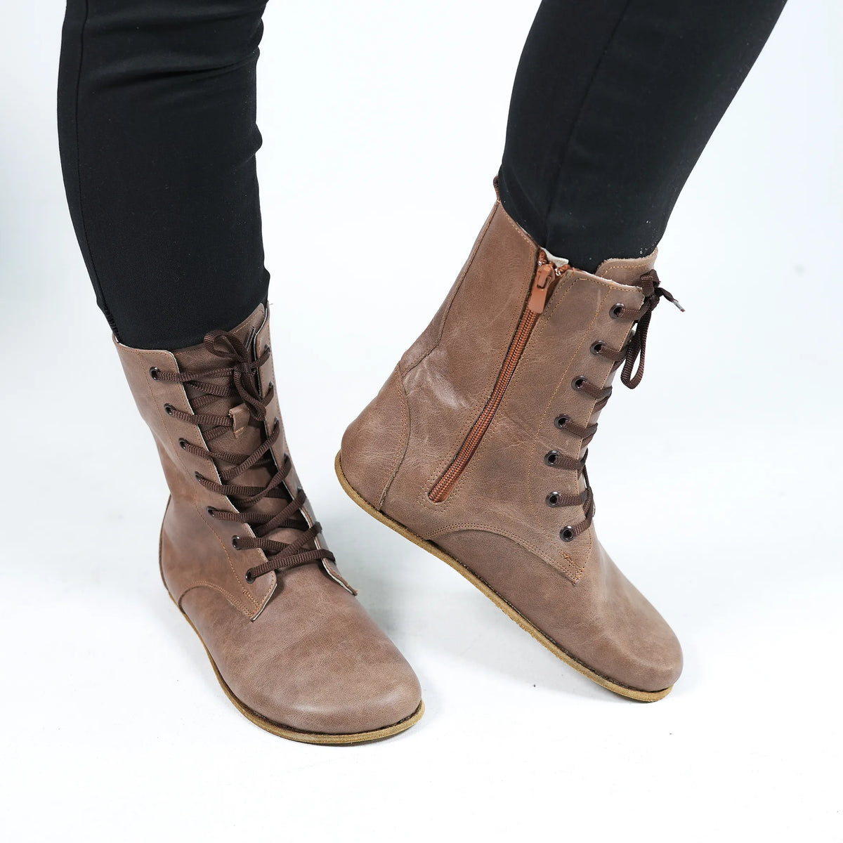 Crazy Barefoot Long Boots Shoes – Classic Sole — Leather Sole – Beige Bizon