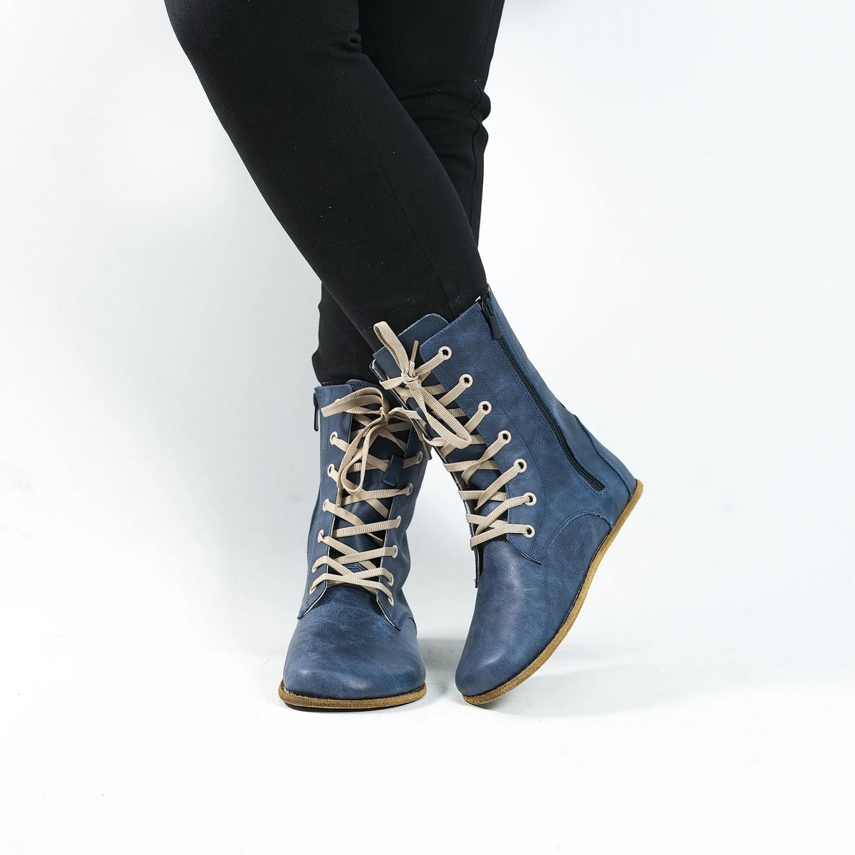 Crazy Barefoot Long Boots Shoes – Classic Sole — Leather Sole – Navy Blue