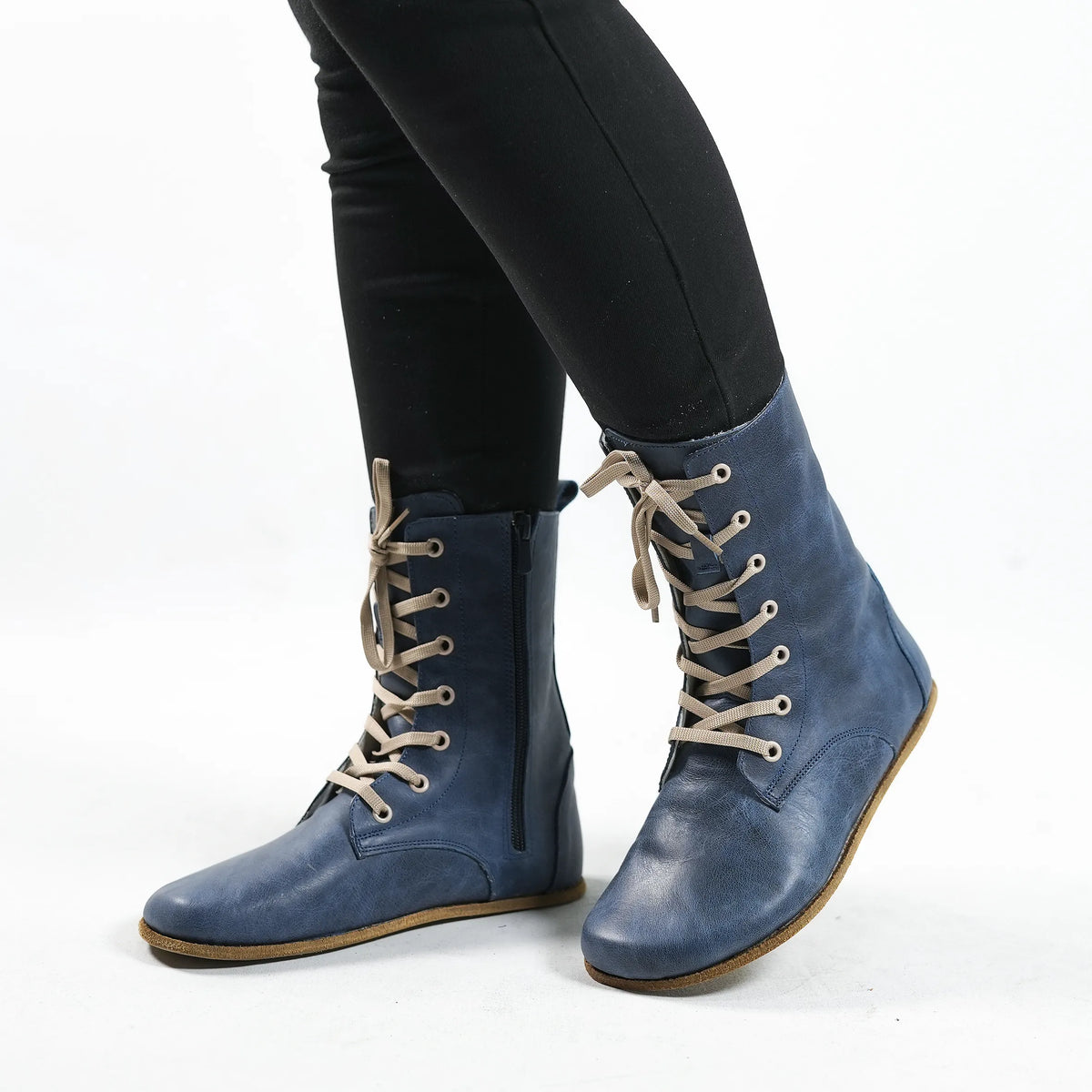 Crazy Barefoot Long Boots Shoes – Classic Sole — Leather Sole – Navy Blue