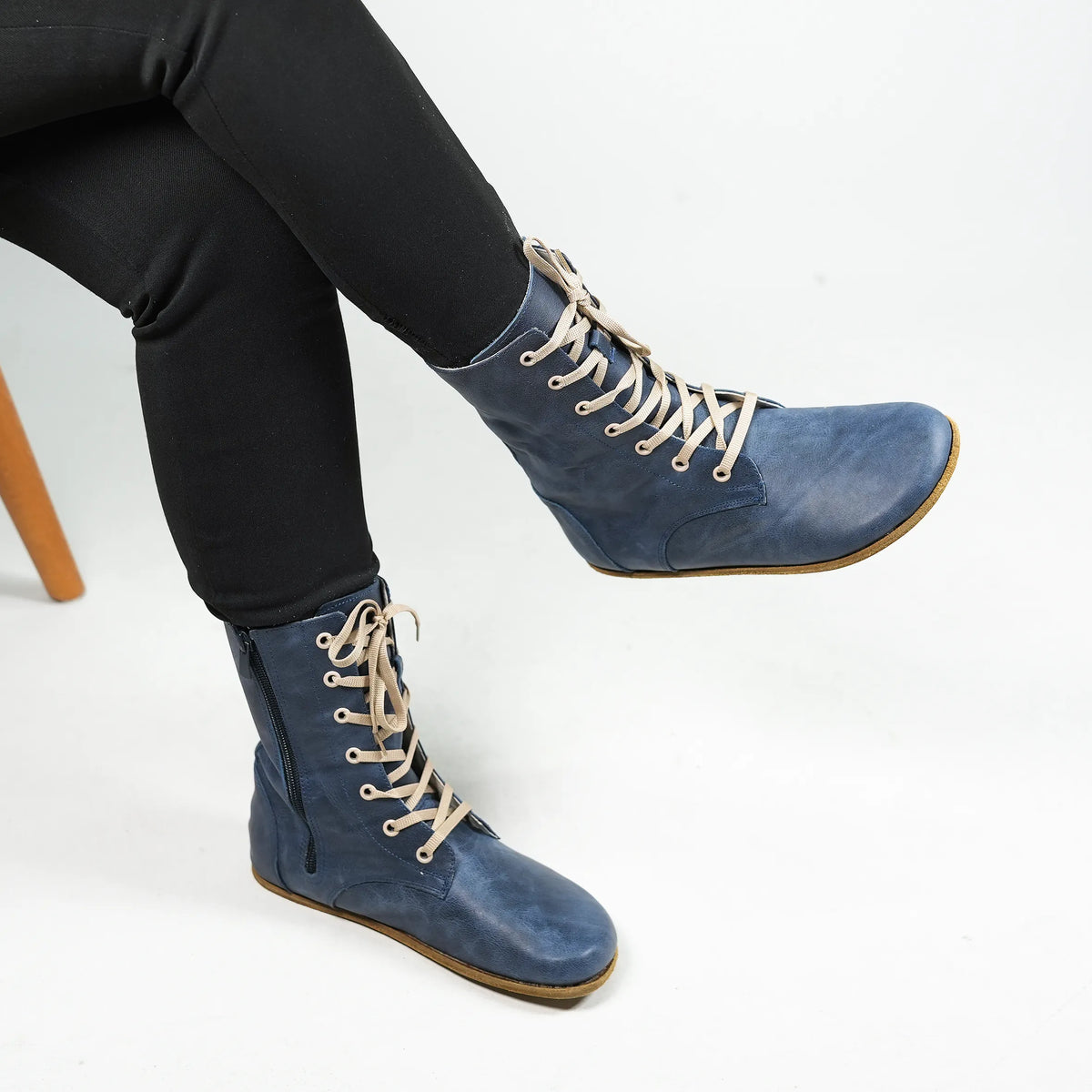 Crazy Barefoot Long Boots Shoes – Classic Sole — Leather Sole – Navy Blue