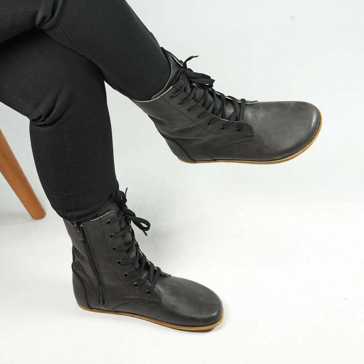 Crazy Barefoot Long Boots Shoes – Classic Sole — Leather Sole – Black