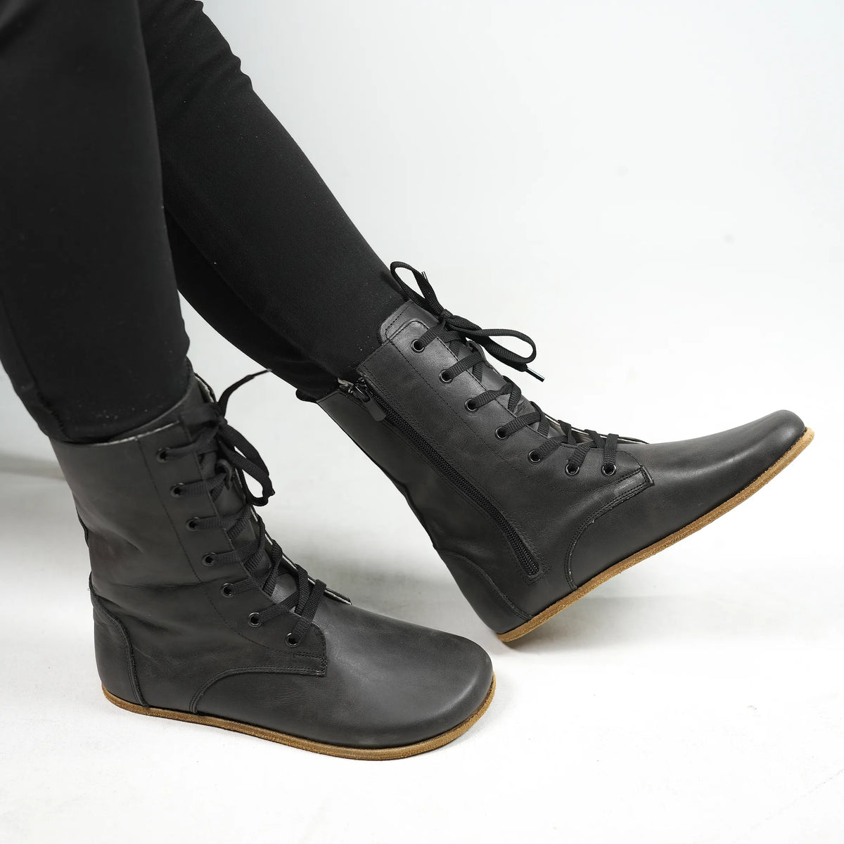 Crazy Barefoot Long Boots Shoes – Classic Sole — Leather Sole – Black