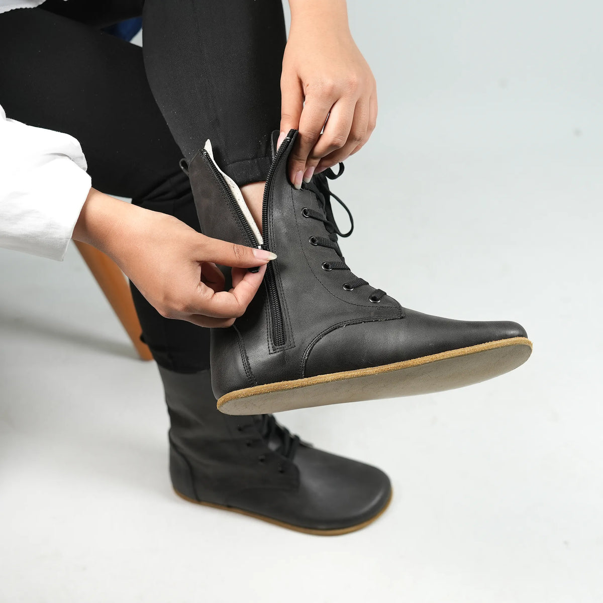 Crazy Barefoot Long Boots Shoes – Classic Sole — Leather Sole – Black