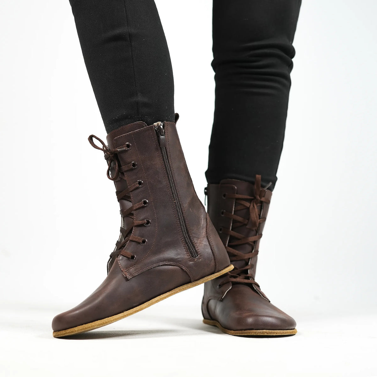 Crazy Barefoot Long Boots Shoes – Classic Sole — Leather Sole – Dark Brown