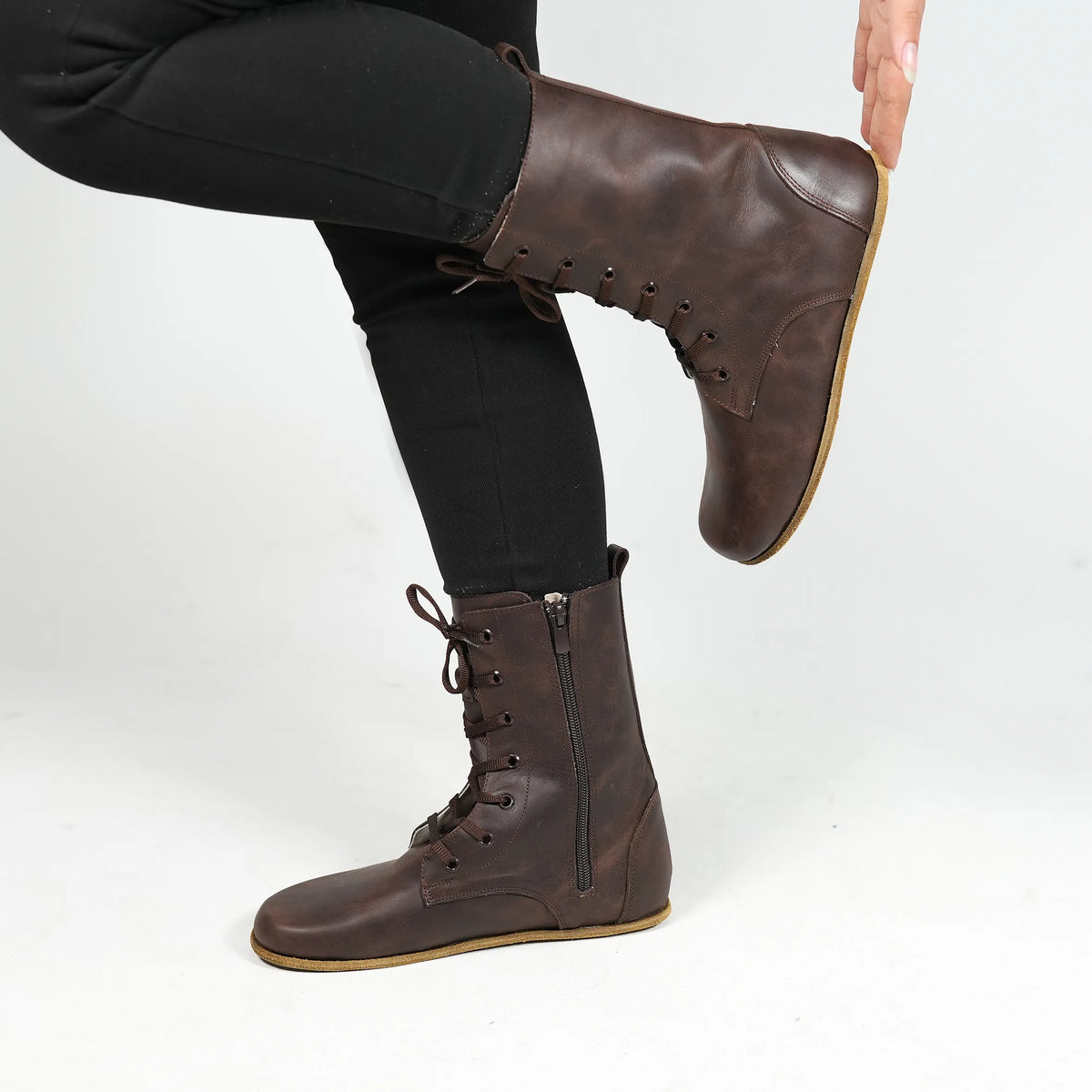 Crazy Barefoot Long Boots Shoes – Classic Sole — Leather Sole – Dark Brown