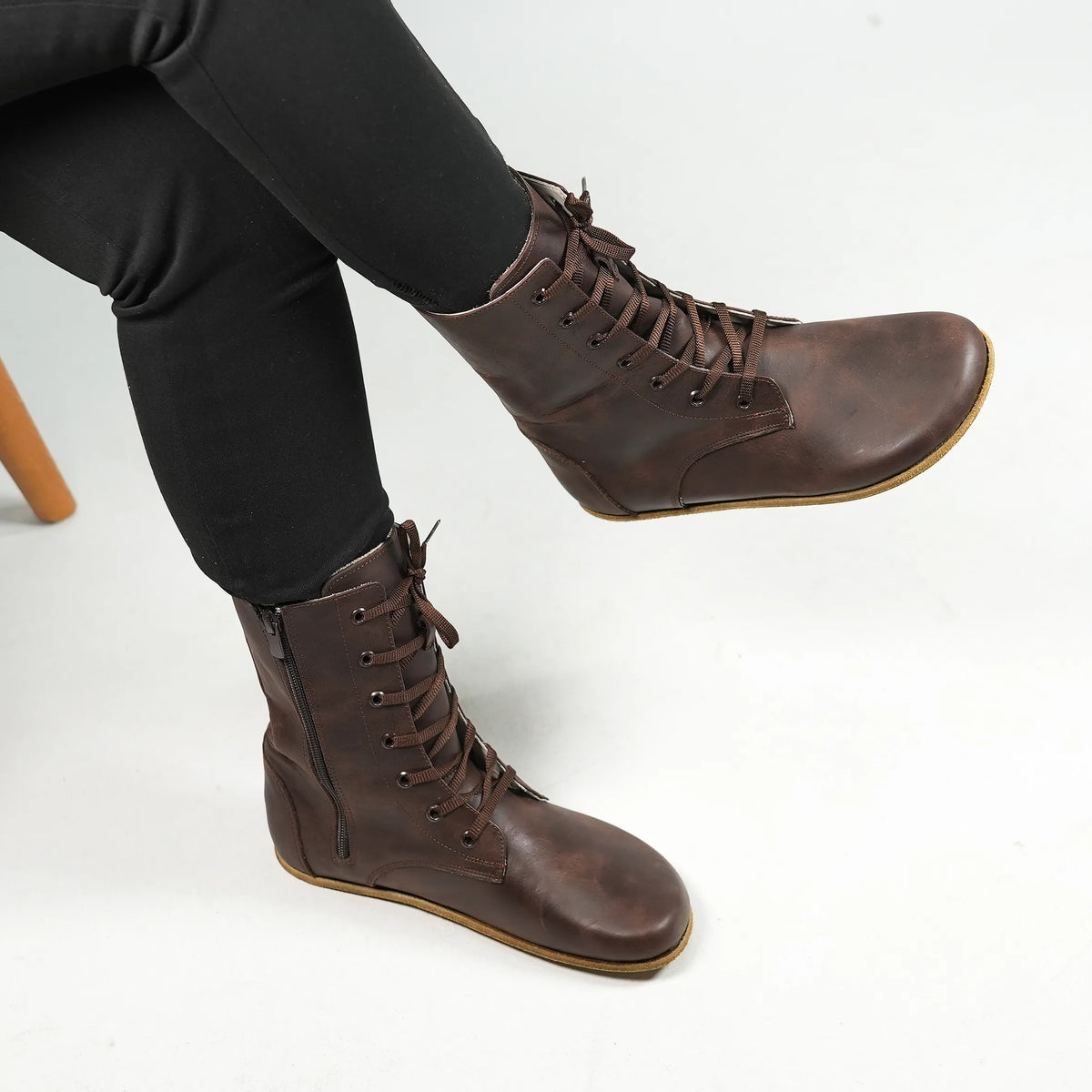 Crazy Barefoot Long Boots Shoes – Classic Sole — Leather Sole – Dark Brown