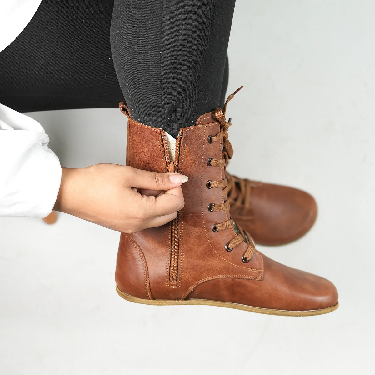 Crazy Barefoot Long Boots Shoes – Classic Sole — Leather Sole – Brown