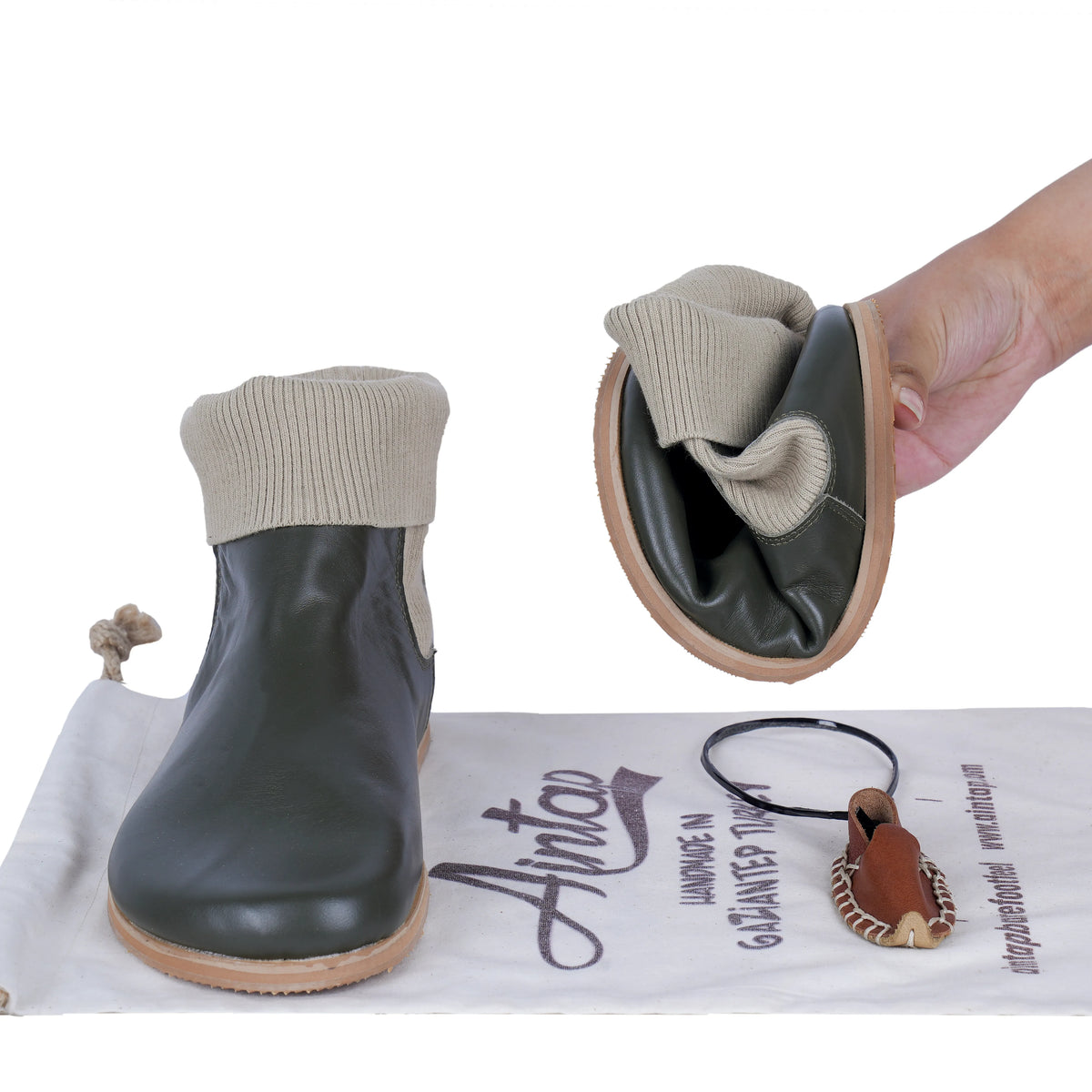 Smooth Barefoot Socks Chelsea Shoes – Eva Outsole – Olive Green