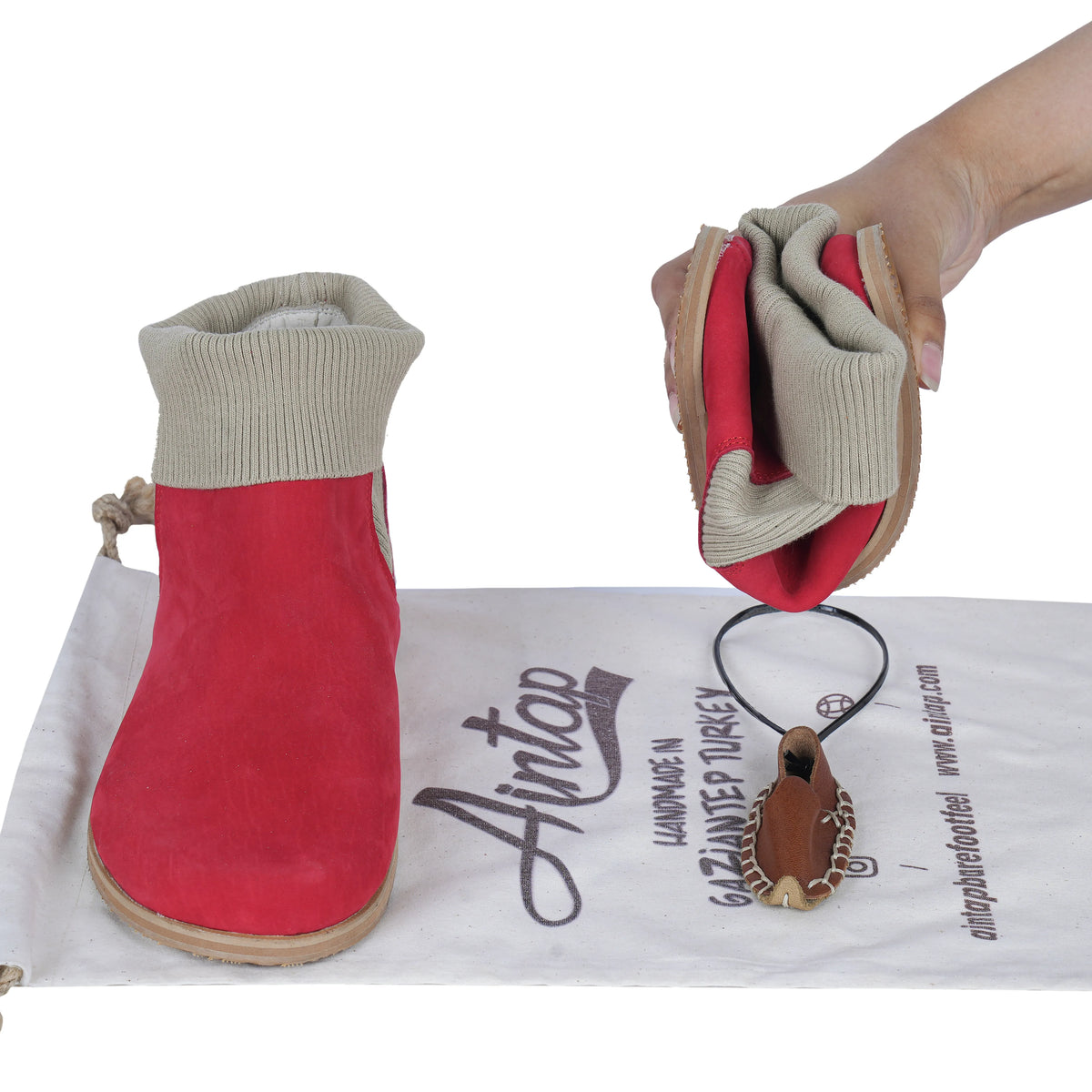 Nubuck Barefoot Socks Chelsea Shoes – Eva Outsole – Red