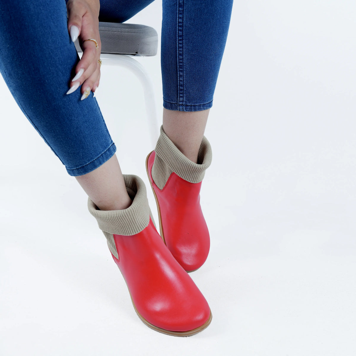 Smooth Barefoot Socks Chelsea Shoes – Eva Outsole – Red