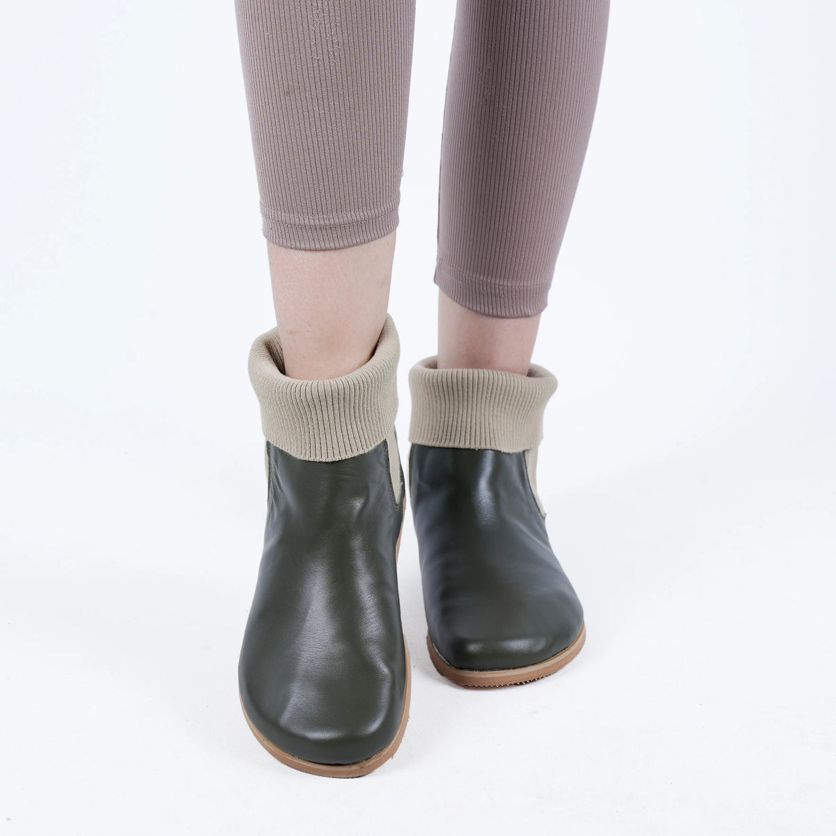 Smooth Barefoot Socks Chelsea Shoes – Eva Outsole – Olive Green