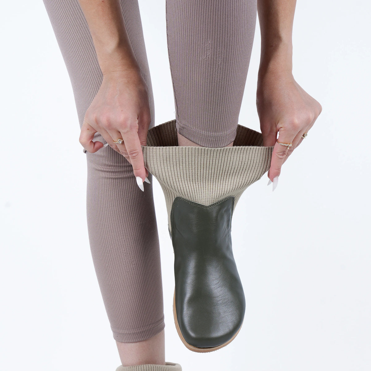 Smooth Barefoot Socks Chelsea Shoes – Eva Outsole – Olive Green