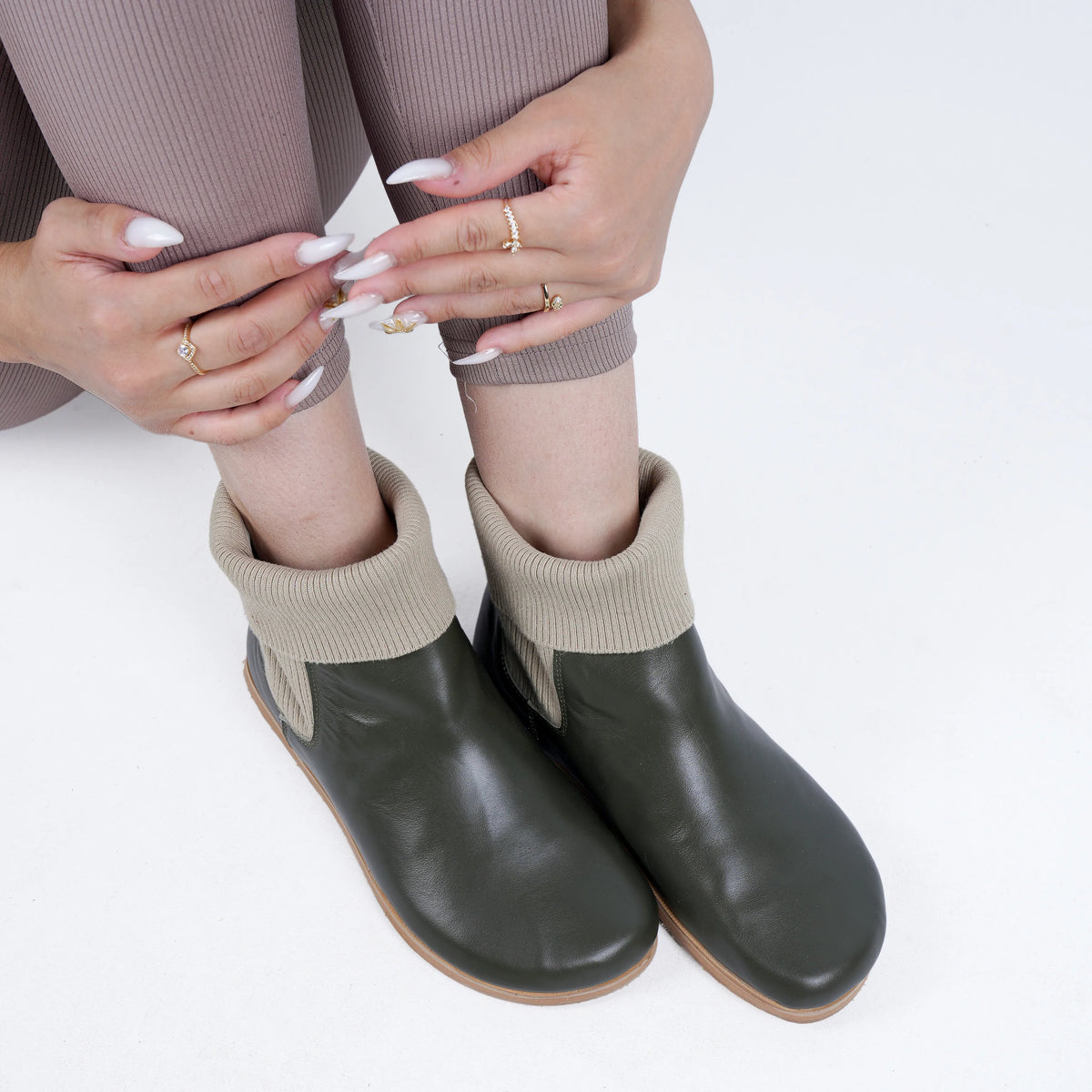 Smooth Barefoot Socks Chelsea Shoes – Eva Outsole – Olive Green