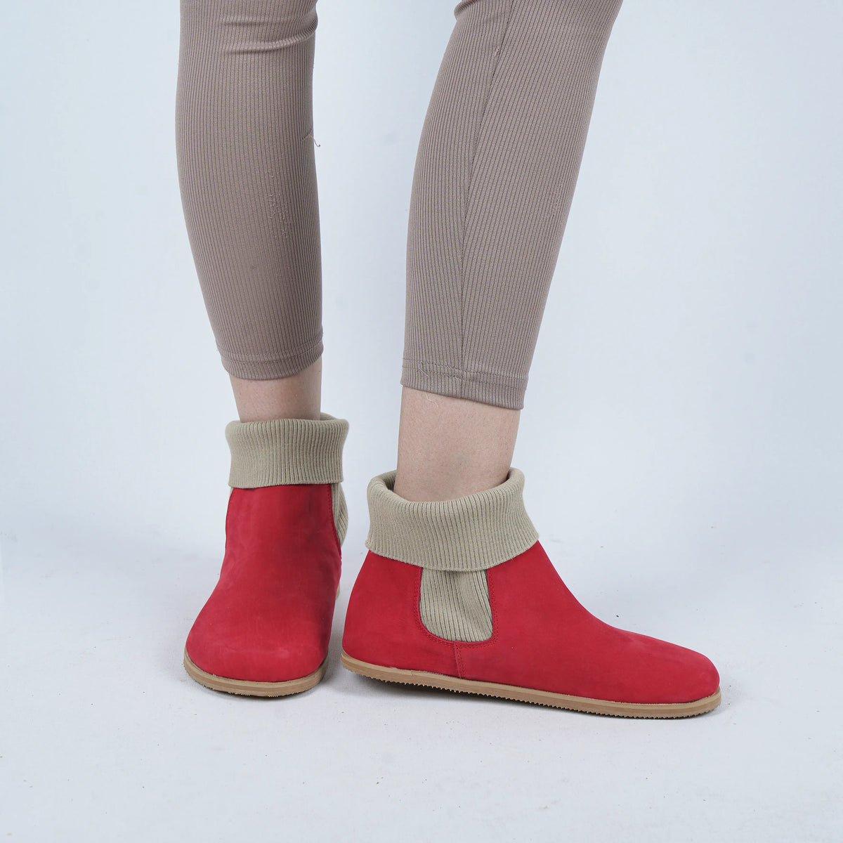 Nubuck Barefoot Socks Chelsea Shoes – Eva Outsole – Red