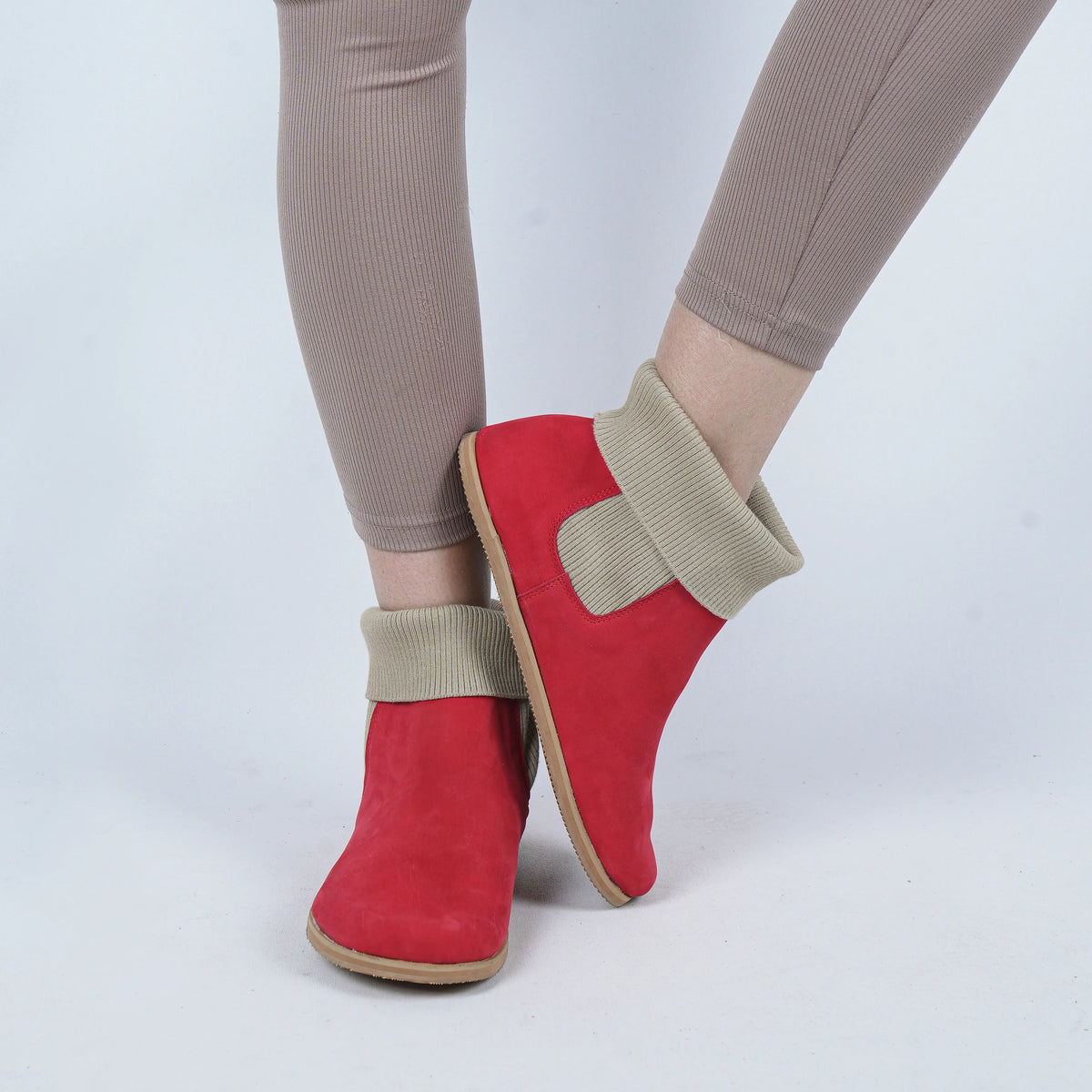 Nubuck Barefoot Socks Chelsea Shoes – Eva Outsole – Red