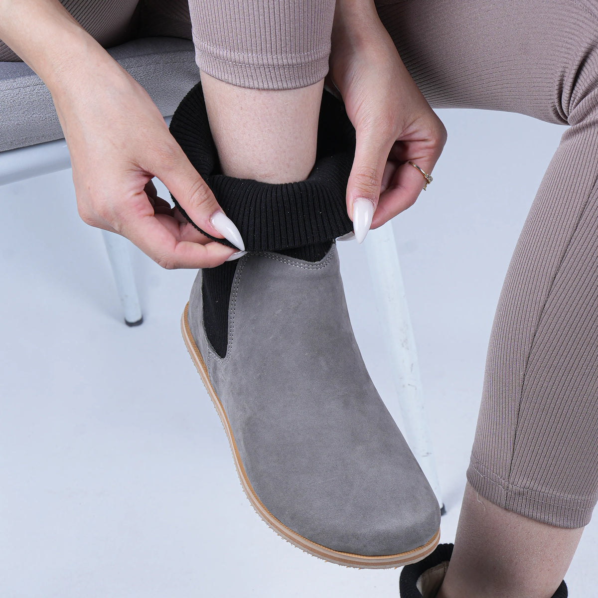 Nubuck Barefoot Socks Chelsea Shoes – Eva Outsole – Gray