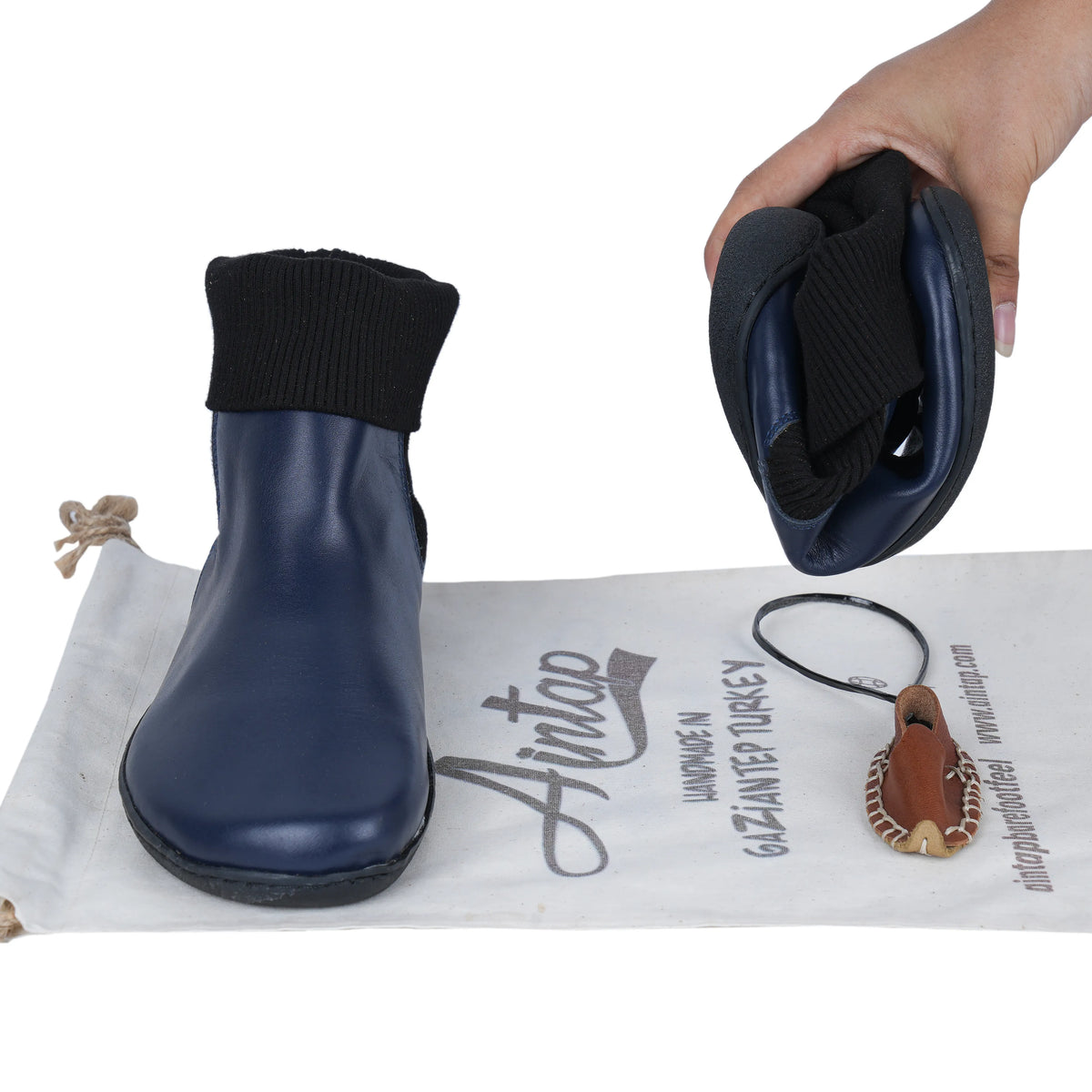 Smooth Barefoot Socks Chelsea Shoes – 6mm Rubber Sole – Navy Blue