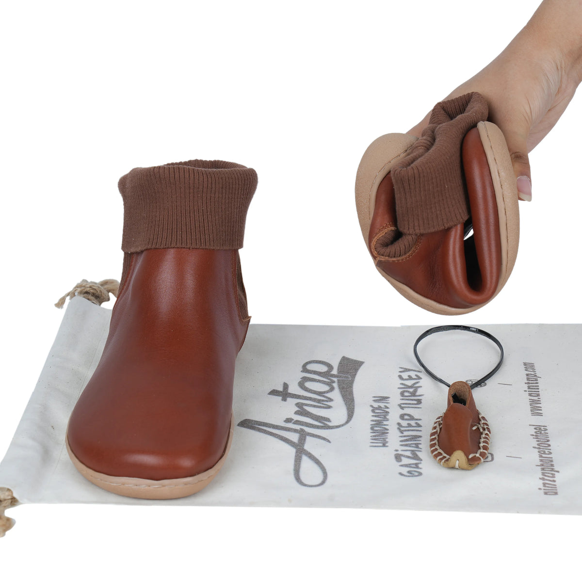 Smooth Barefoot Socks Chelsea Shoes – 6mm Rubber Sole – Brown