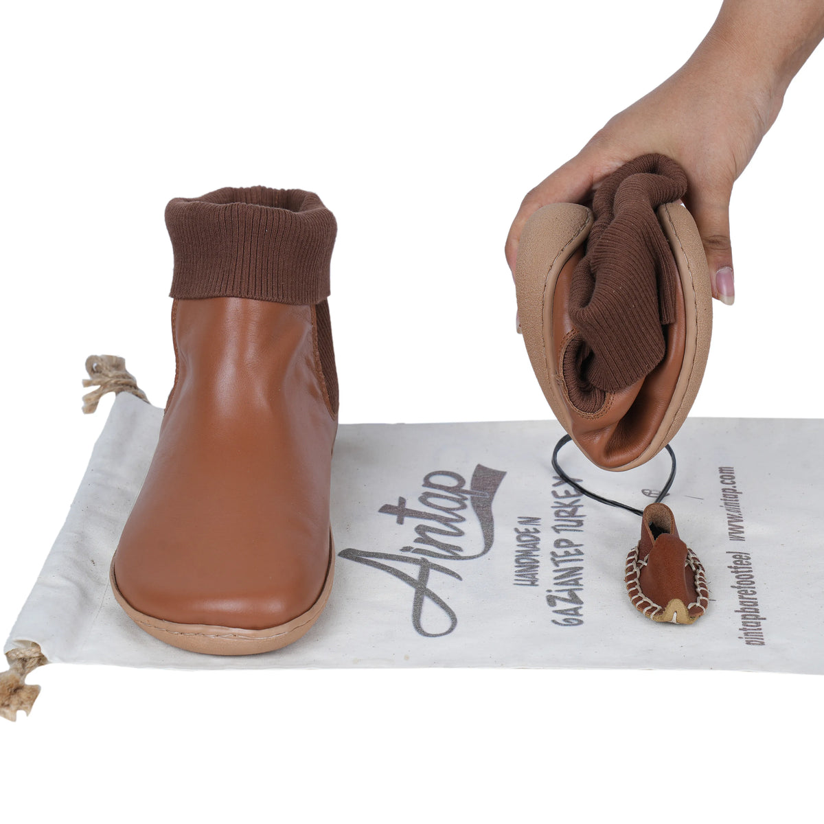 Smooth Barefoot Socks Chelsea Shoes – 6mm Rubber Sole – Tan