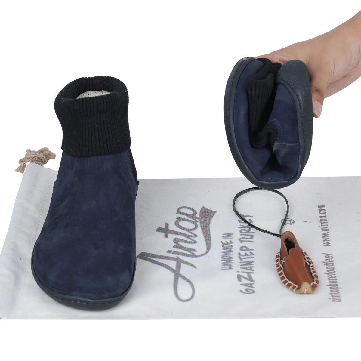Nubuck Barefoot Socks Chelsea Shoes – 6mm Rubber Sole – Navy Blue