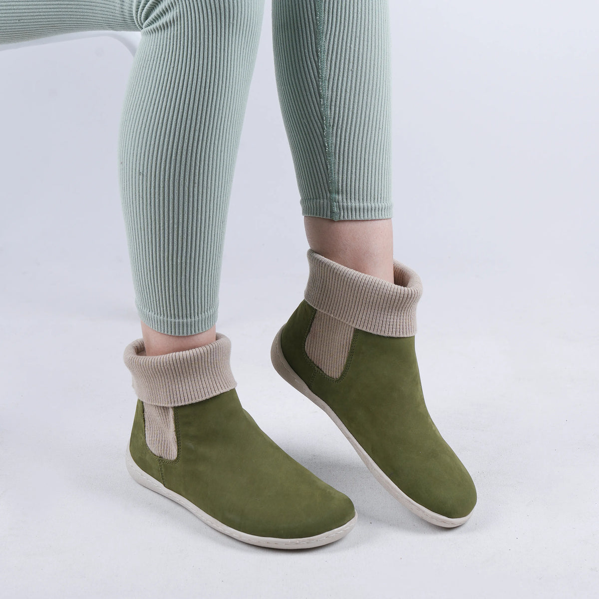 Nubuck Barefoot Socks Chelsea Shoes – 6mm Rubber Sole – Green