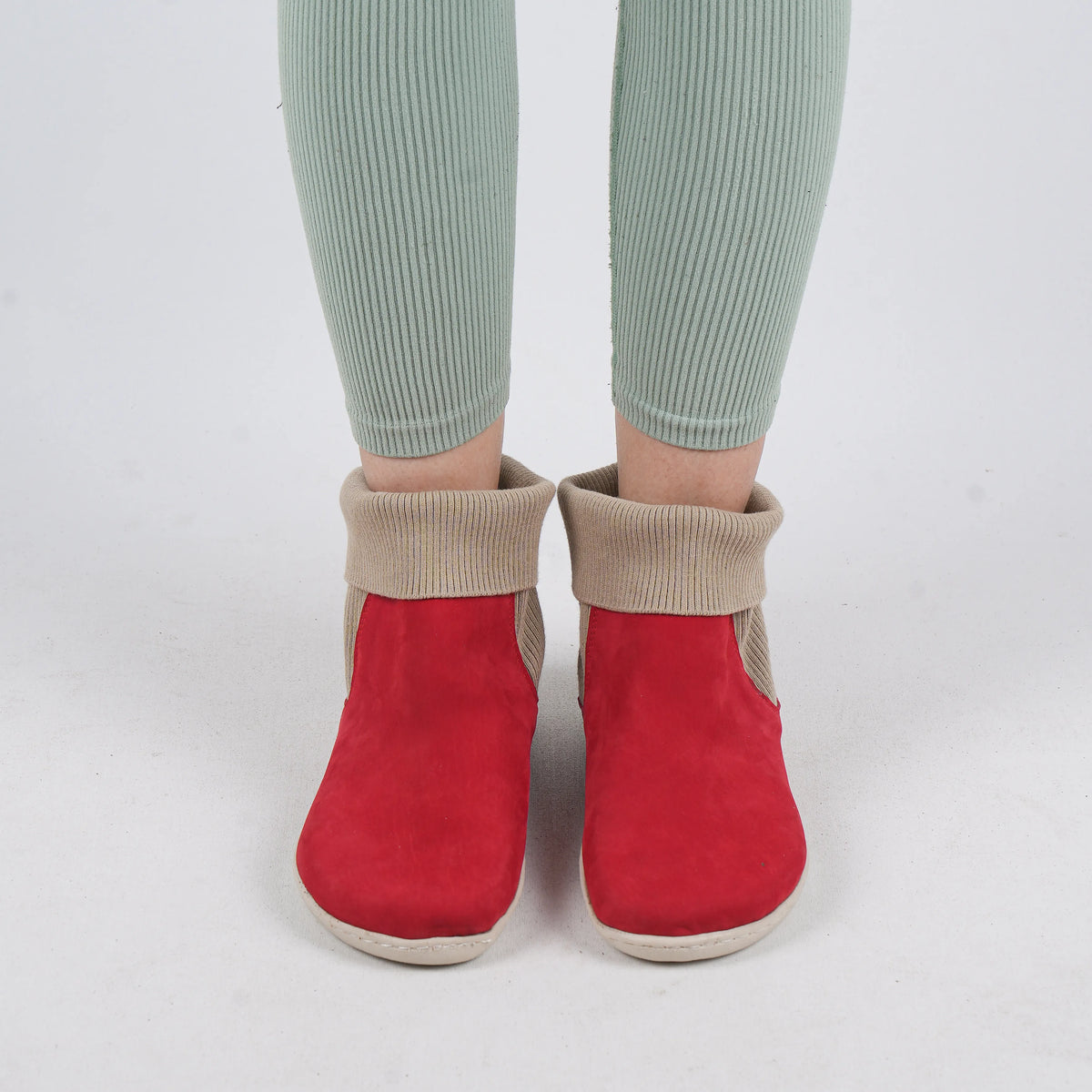 Nubuck Barefoot Socks Chelsea Shoes – 6mm Rubber Sole – Red