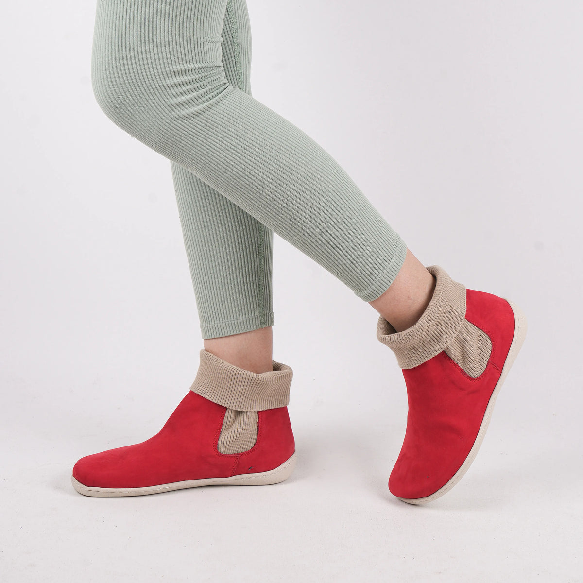 Nubuck Barefoot Socks Chelsea Shoes – 6mm Rubber Sole – Red