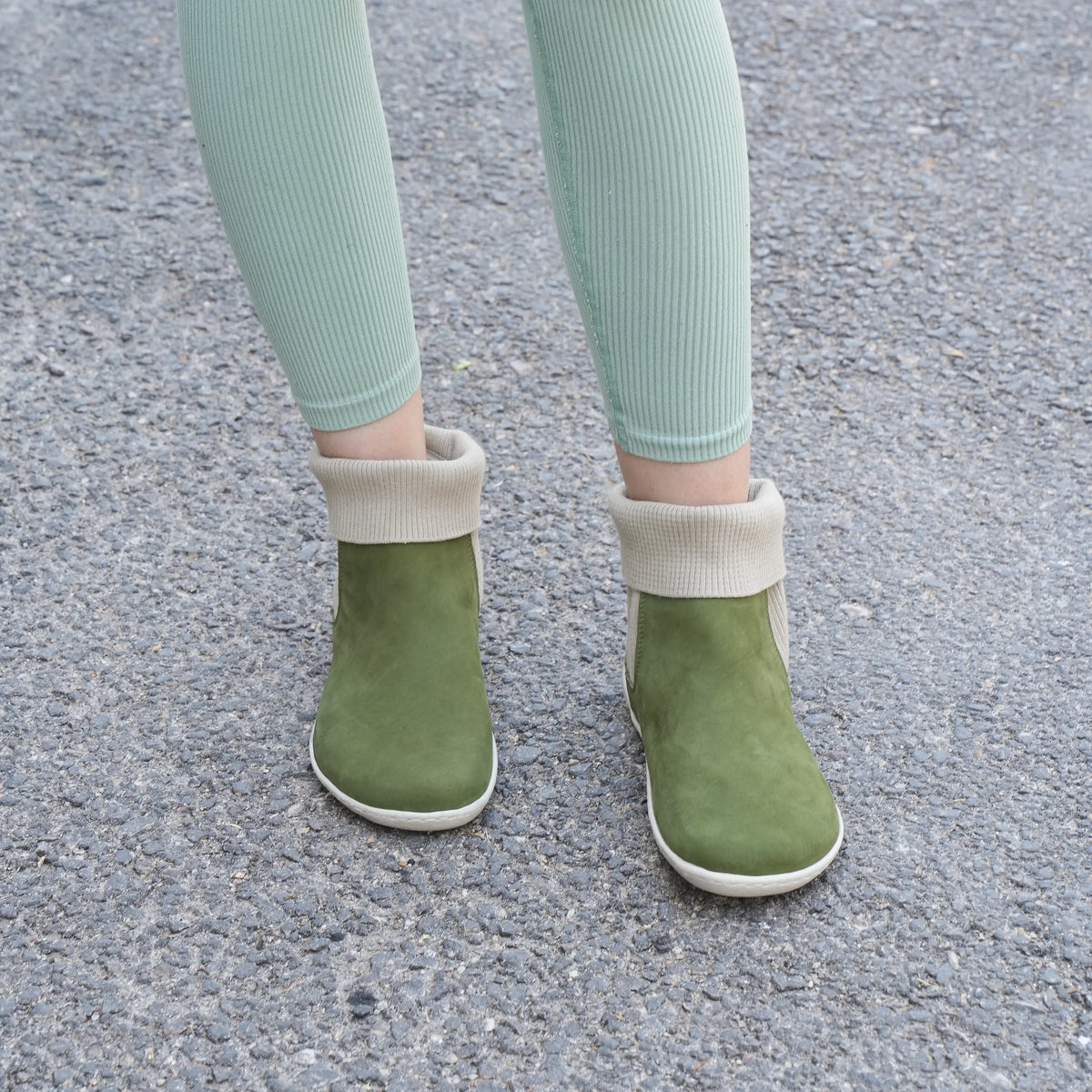 Nubuck Barefoot Socks Chelsea Shoes – 6mm Rubber Sole – Green