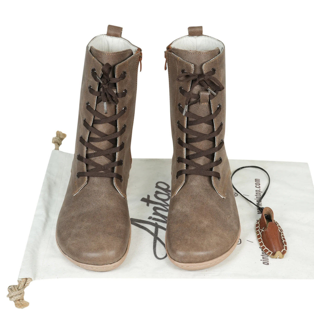 Crazy Barefoot Long Boots Shoes – 6mm Rubber Sole – Beige Bizon