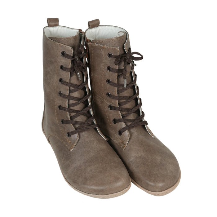 Crazy Barefoot Long Boots Shoes – 6mm Rubber Sole – Beige Bizon