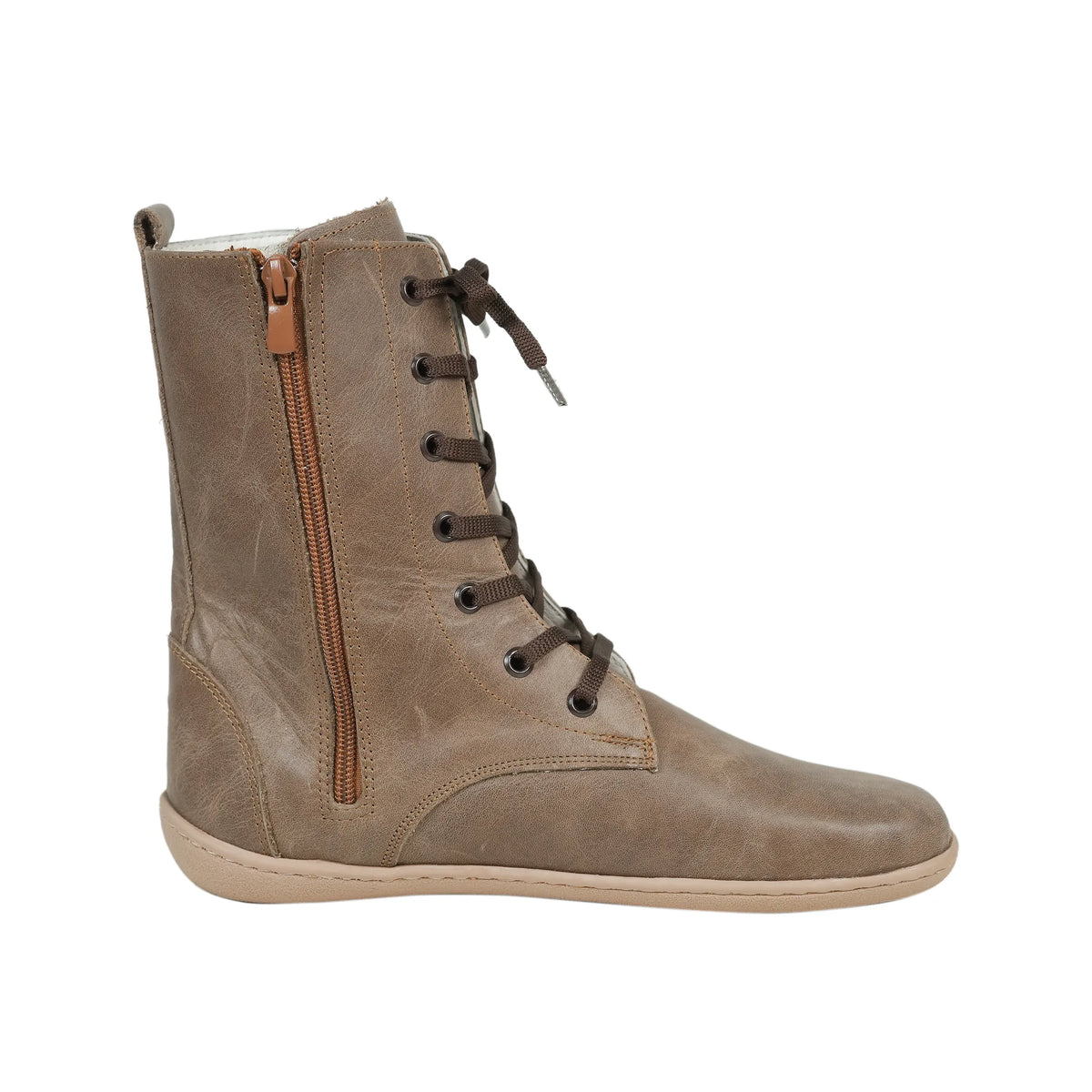 Crazy Barefoot Long Boots Shoes – 6mm Rubber Sole – Beige Bizon