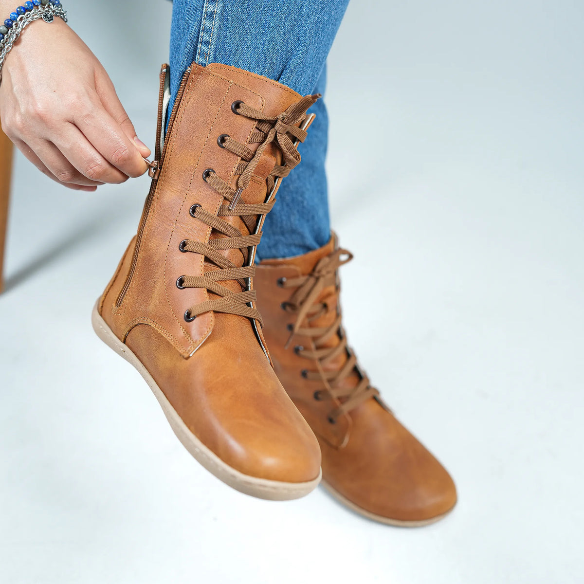 Crazy Barefoot Long Boots Shoes – 6mm Rubber Sole – Honey Camel