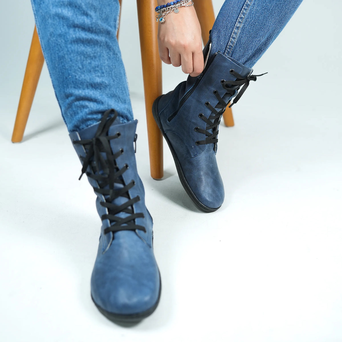 Crazy Barefoot Long Boots Shoes – 6mm Rubber Sole – Navy Blue