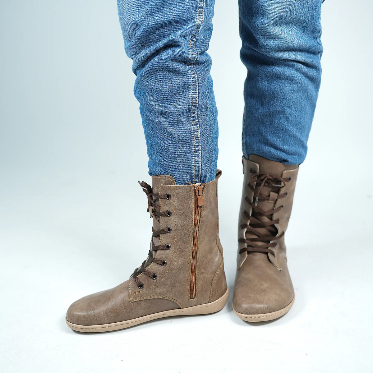 Crazy Barefoot Long Boots Shoes – 6mm Rubber Sole – Beige Bizon