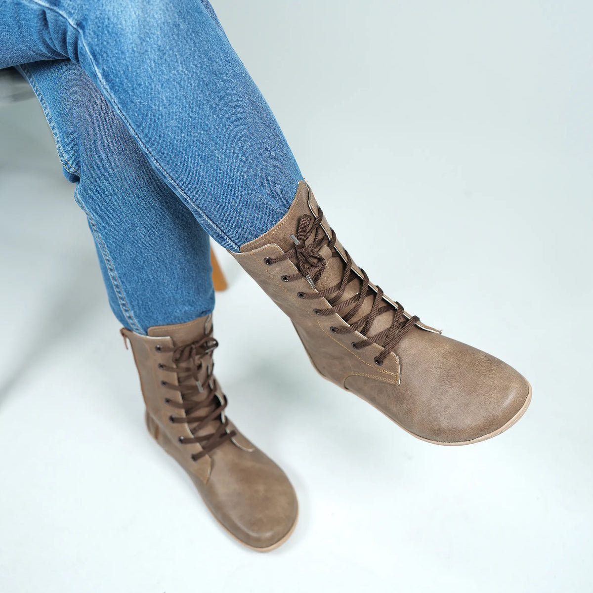 Crazy Barefoot Long Boots Shoes – 6mm Rubber Sole – Beige Bizon