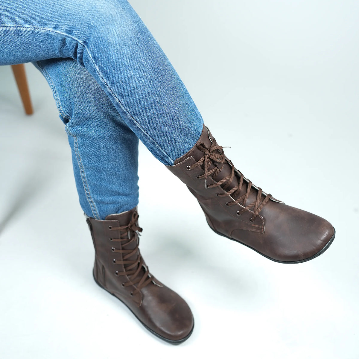 Crazy Barefoot Long Boots Shoes – 6mm Rubber Sole – Dark Brown