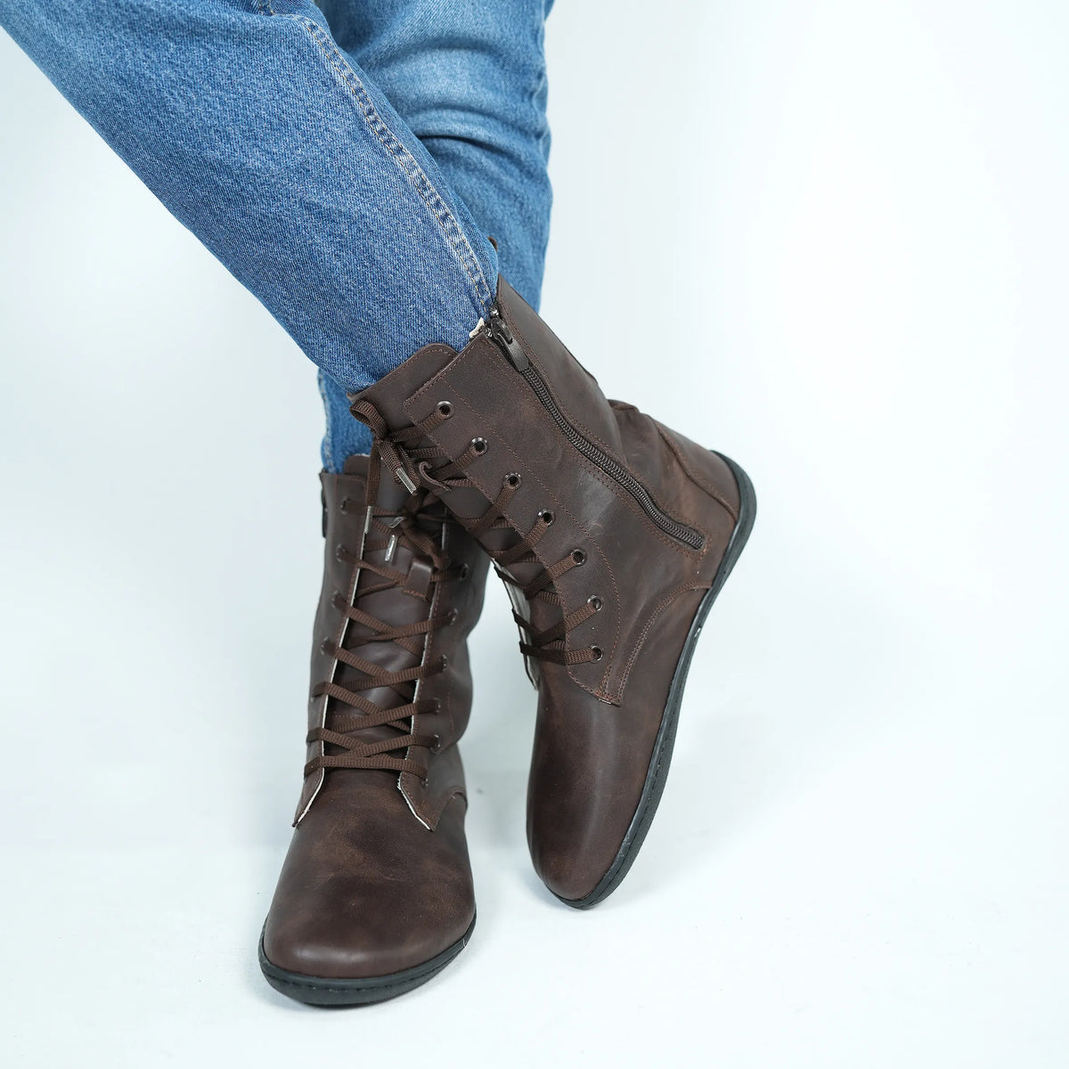 Crazy Barefoot Long Boots Shoes – 6mm Rubber Sole – Dark Brown